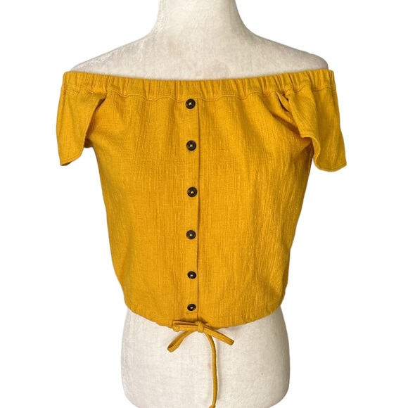 Madewell Off The Shoulder Cropped Tie Front Top in Celestial Gold - XS - Picture 4 of 15